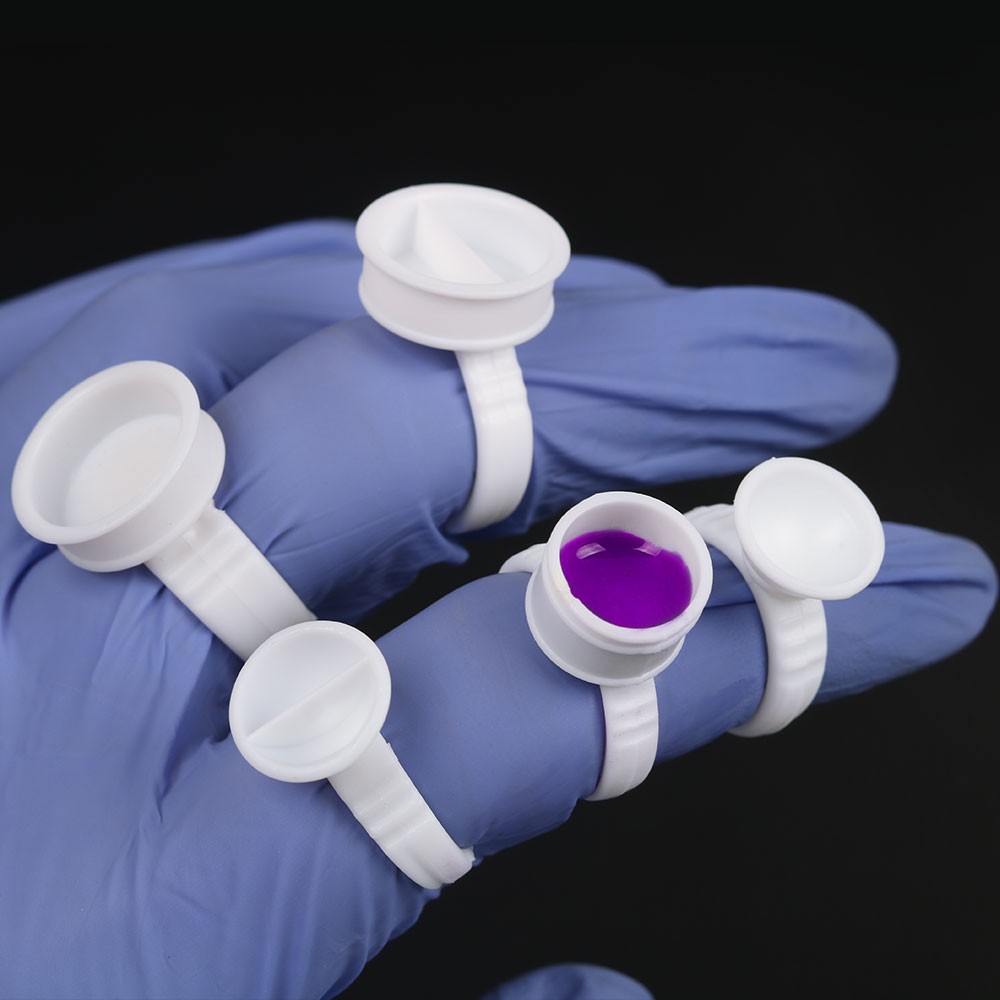 Nail Art Ombre - 100個入り タトゥーリングカップ 使い捨てグルーホルダー プラスチック製タトゥー顔料リング 接着剤メイクアップリング まつげエクステ