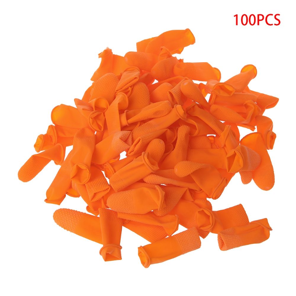 Nail Art Orange - 100個入り 再利用可能なネイルアート用具、指先保護用オレンジ色の指サック、指カバー、保護手袋、ゴム手袋