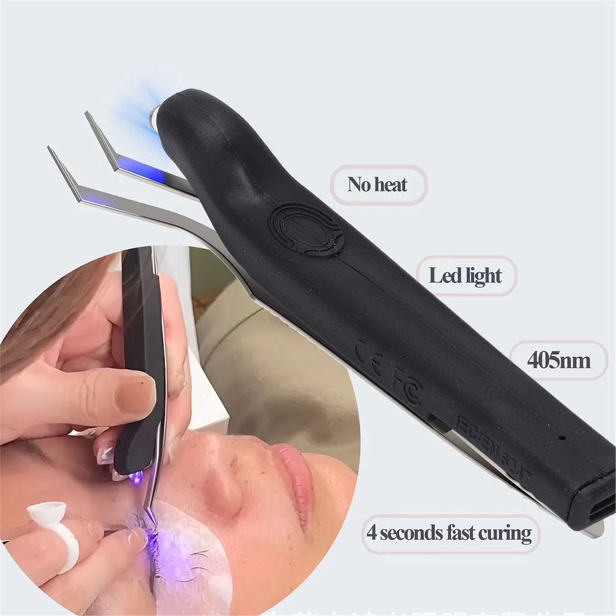 Nail Art Ombre - 便利なUV充電式ピンセット、まつげエクステ用、ネイルアート硬化ランプ付き、ハンドヘルドミニまつげエクステンションランプ、USプラグ