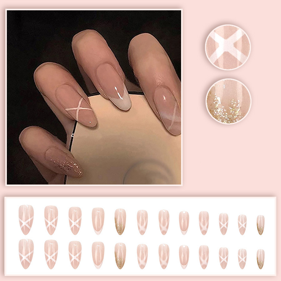 女性向けミディアムフェイクネイル、ヌードアーモンド型ネイルチ - Nail Art Press On のレビューと価格