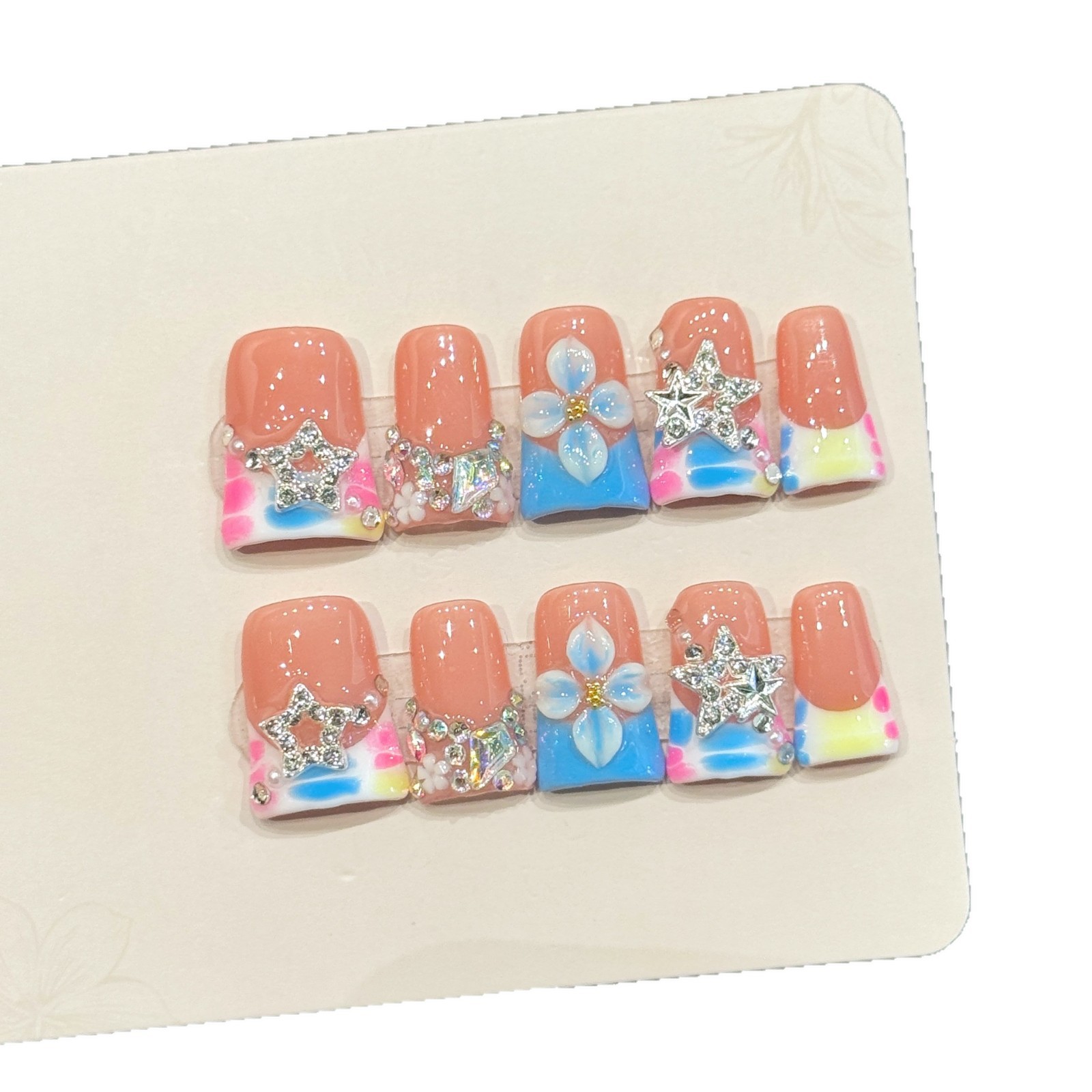 10個入り高級手作りつけ爪 ダックビル型彫刻デザイン 3ピー - Nail Art Press On のレビューと価格