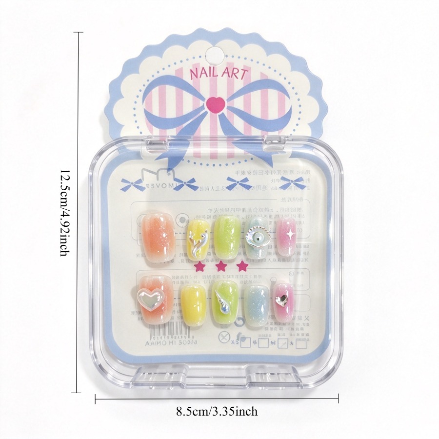 オーシャン・ドーパミン・プレスオンネイル。カラフルな貝殻と波 - Nail Art Ombre のレビューと価格