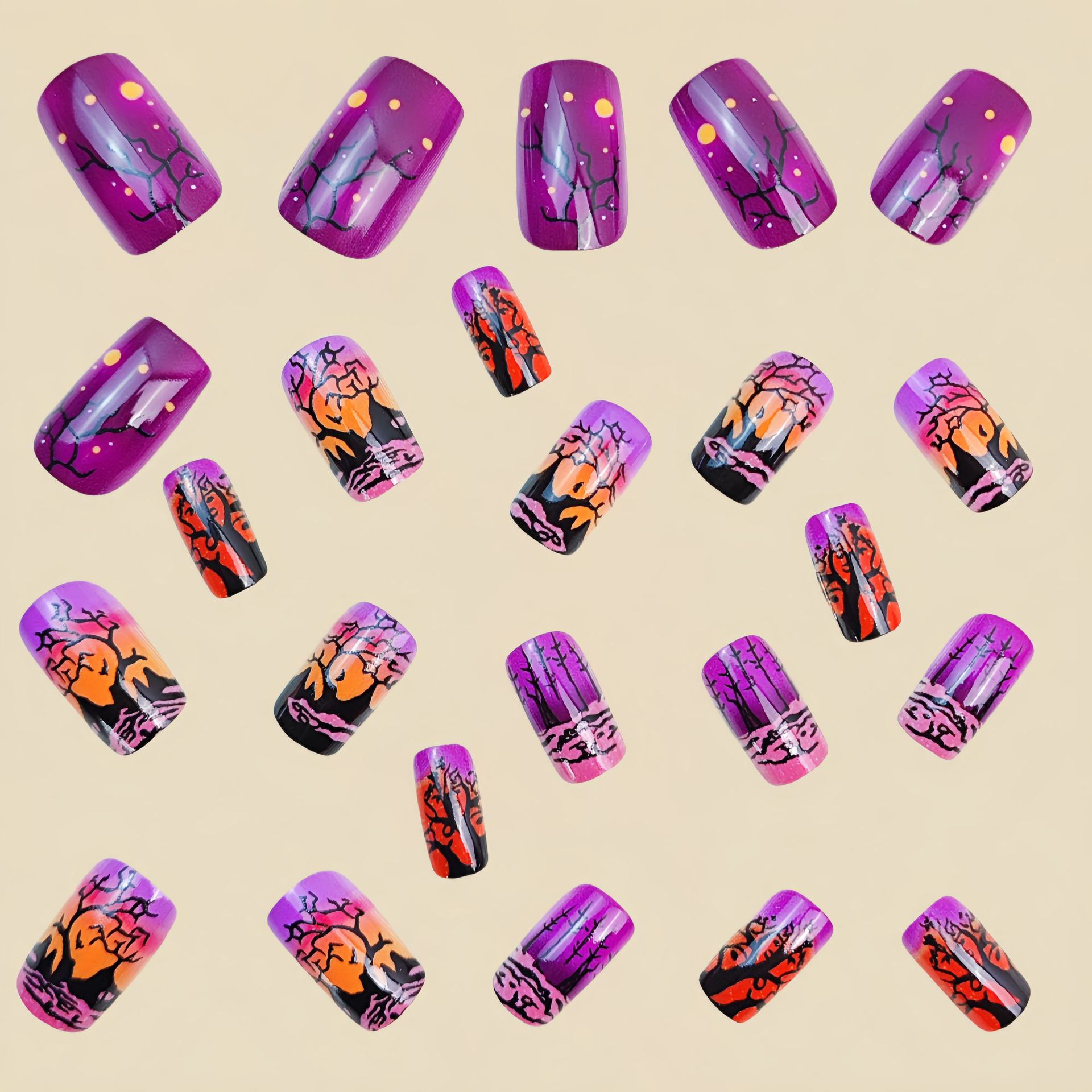 女性や女の子向けの、中くらいの大きさの正方形のつけ爪。Y2K - Nail Art Orange のレビューと価格