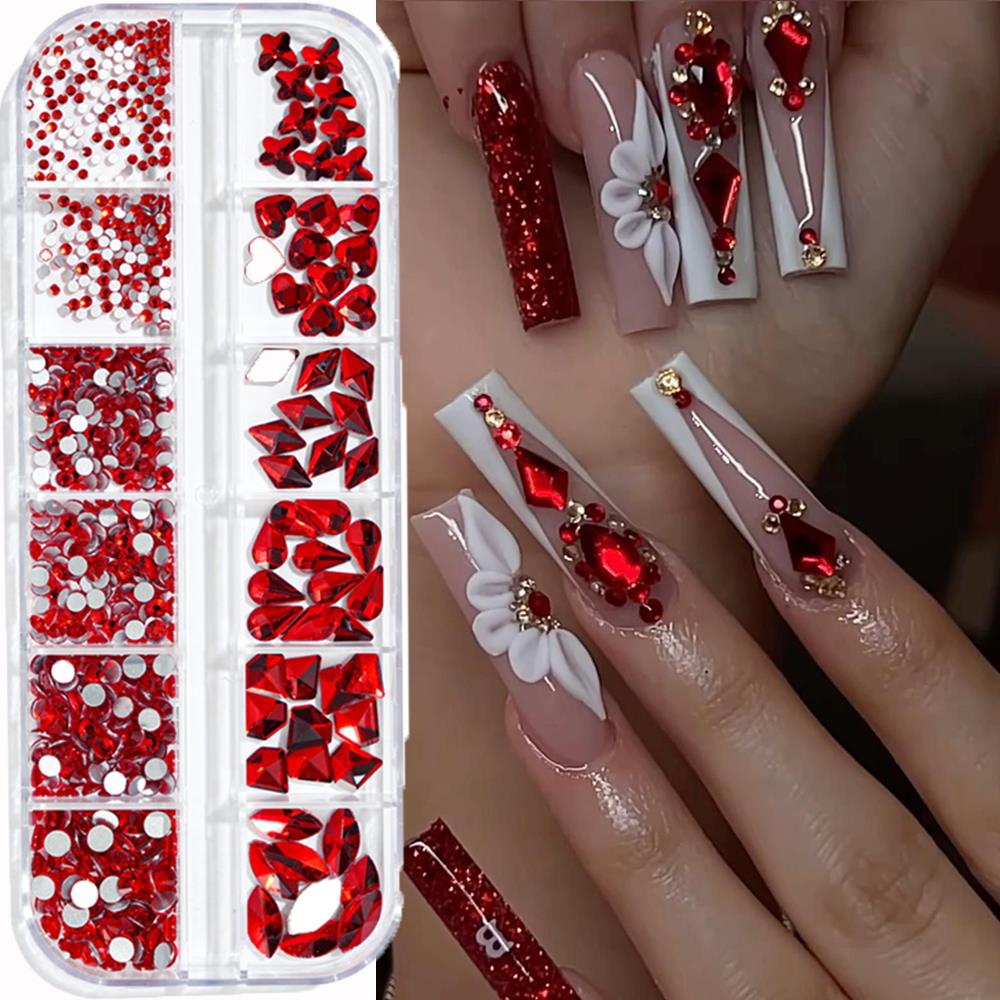 12グリッド3Dピンクネイルアートラインストーンミックスラウ - Nail Art Valentines Day のレビューと価格