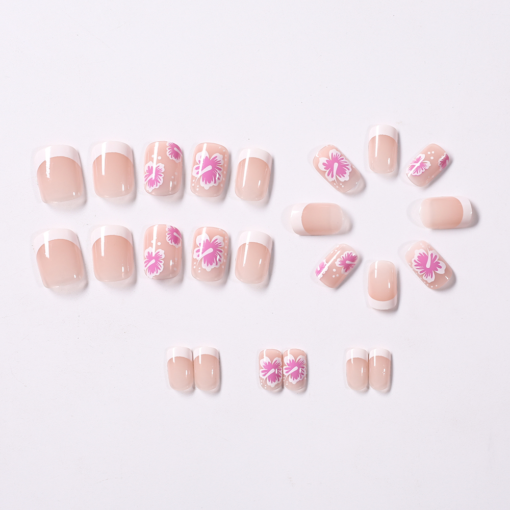 24 個フレンチフラワー付け爪ピンクハイビスカスデザインフル - Nail Art Press On のレビューと価格