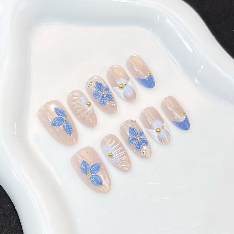 10個入り、手作業で装着できる、ピンク、ブルー、イエローの花 - Nail Art Pink のレビューと価格